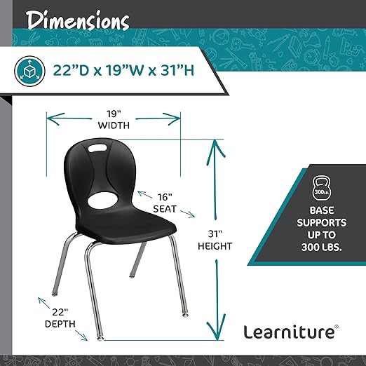 Learniture LNT-118-CSW-BK Learniture Structure Series Stackable School Chairs for Classroom, 18" Seat Height, Black, Pack of 4