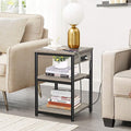 TUTOTAK End Table with Charging Station, Nightstand, 3-Tier Couch Side Table with USB Ports and Outlets, Bedside Table for Small Space, Living Room TB01BG026