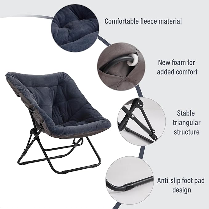 Tiita Comfy Folded Chair, Soft Faux Fur Oversized Folding Accent Chair, Lounge Lazy Chair for Kids Teens Adults, Metal Frame Moon Chair for Bedroom, Living Room, Dorm Rooms