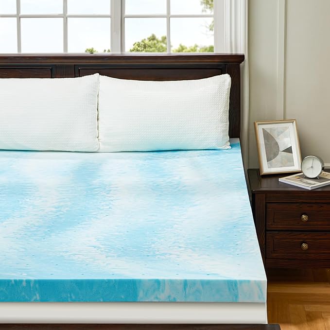 PERLECARE 3 Inch Full Memory Foam Mattress Topper, Cooling Gel Infused Mattress Pad, Ventilated Bed Topper for Pressure Relief, CertiPUR-US Certified, Blue