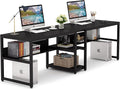 Tribesigns Two Person Desk with Bookshelf, 78.7 Computer Office Double Desk for Two Person, Rustic Writing Desk Workstation with Shelf for Home Office (Black)