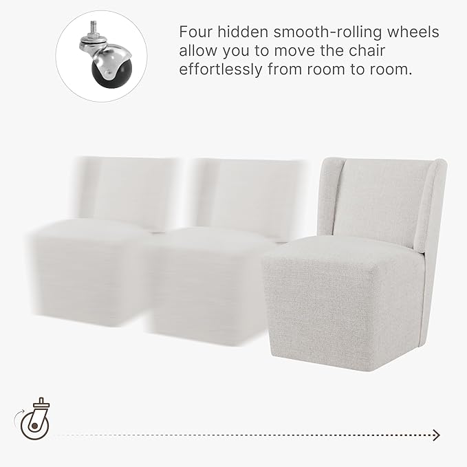 Upholstered Dining Chair with Casters Wingback Modern Side Armless Deskchair with Rollers for Diningroom Bedroom Livingroom Reading Room,Linen,4 Box