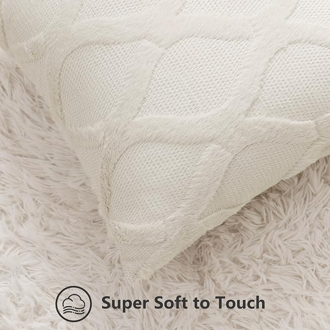 decorUhome Throw Pillow Covers 26x26 Inch Set of 2, Soft Plush Faux Fur Wool Beige Couch Pillow Covers, Decorative Neutral Pillow Cases for Bed Sofa Living Room Home Decor