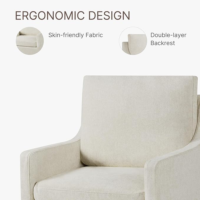 Upholstered Dining Chairs with Casters Washable Cover Side Deskchair with Rollers for Diningroom, Living Room, Cream Beige, 2 Box