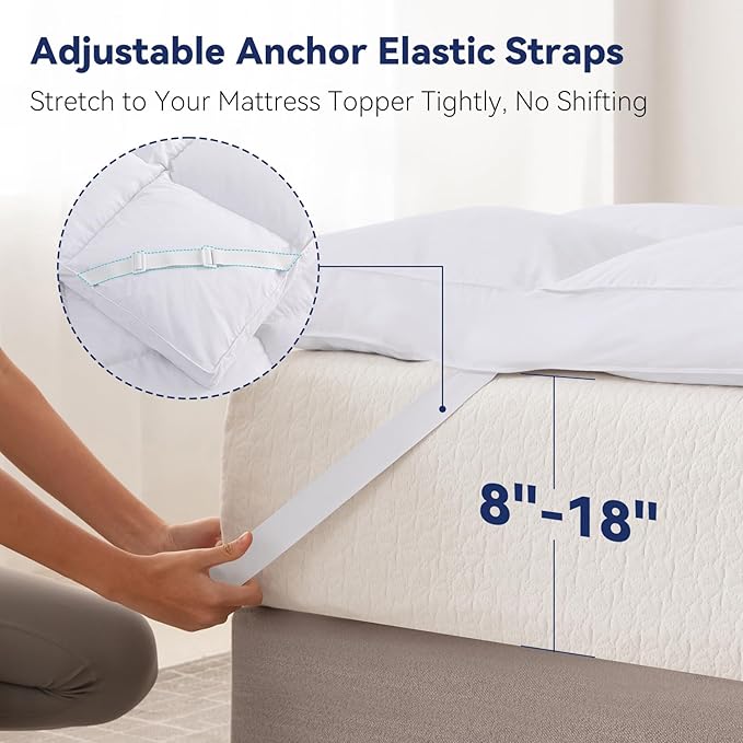 3 Inch White Goose Feather Mattress Topper,Twin Feather Bed Topper,Mattress Cover with Straps,Ultra Soft Pillowtop,100% Organic Cotton Fabric(39”x75”)