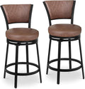 Bar Stools Set of 2, 25 Inch Metal Counter Height Bar Chairs, Modern Faux Leather 360° Round Swivel Barstools with Back, Counter Stools for Kitchen Island, Pub, Brown