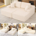 Oversized 79” Double Chaise Lounge Sofa Bed, Deep Seat Corduroy Cloud Loveseat Chair, No Assembly, Plush Upholstered Sleeper for Living Room or Bedroom (Beige)