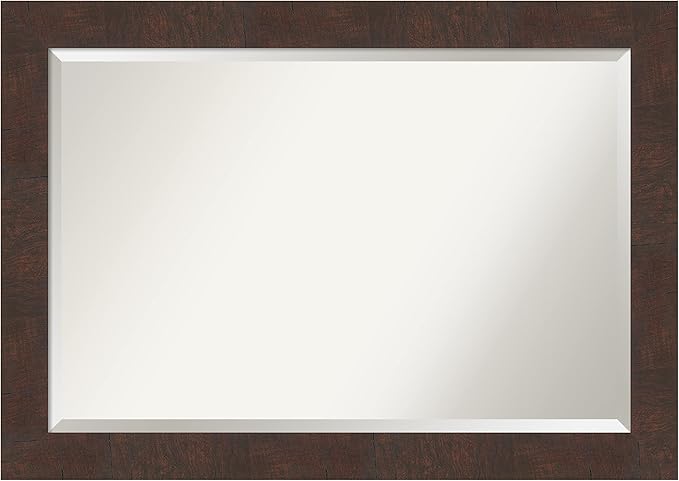 Amanti Art Brown Bathroom Mirror for Over Sink, 29x41 Wildwood Brown Rectangle Vanity Mirror, Large Rustic Farmhouse Frame, Hangs Horizonally and Vertically, Bathroom Wall Decor, Beveled Edge