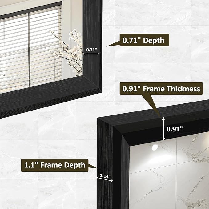 WEER Black Framed Mirror 55X30 Inch, Rectangular Matte Black Bathroom Vanity Mirror, Farmhouse Bathroom Mirror with Tempered Glass, Anti-Rust, Hangs Horizontal or Vertical