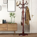 Coat Racks Free Standing with 14 Hooks, Natural Wood Coat Stands for Entryway, Adjustable Height 73 in Tree Coat Rack Stand for Hallway Home Office Bedroom (Mahogany)