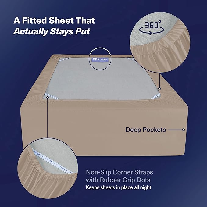 Kickoff Viscose Bamboo Sheets Queen Size 4-pc 100% Organic Bamboo Viscose Bed Cooling Sheets Queen Size Set Cool Bedding for hot Sleepers Sheet, Flat, Fitted, Pillowcases (Iced Latte, Q)