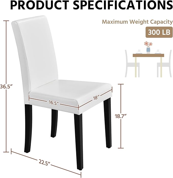 Yaheetech Dining Chairs Set of 2 Faux Leather Modern Dining Room Chairs with Rubberwood Legs and Padded Seat for Kitchen/Living Room/Restaurant, White