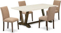 East West Furniture V727AB747-5 5 Piece Kitchen Table Set for 4 Includes a Rectangle Dining Room Table with V-Legs and 4 Light Sable Linen Fabric Parsons Chairs, 40x72 Inch, Multi-Color