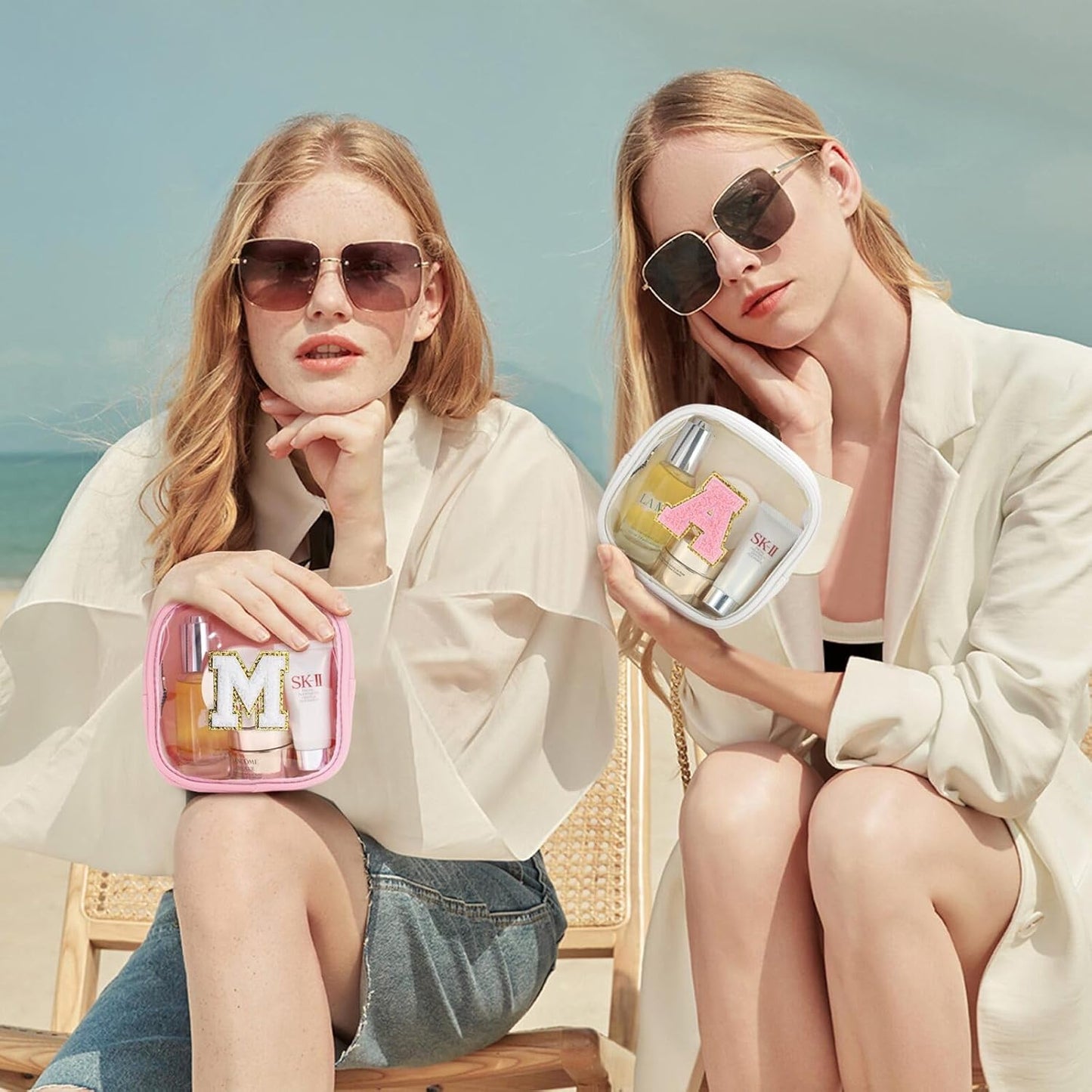 YOOLIFE Mini Initial Makeup Bag | Clear Makeup Bag | Preppy Cosmetic Bags Travel Essentials Gifts for Women Teen Girlfriend Teacher Birthday Clear Toiletry Bag Small Cosmetic Bag for Purse Pink J