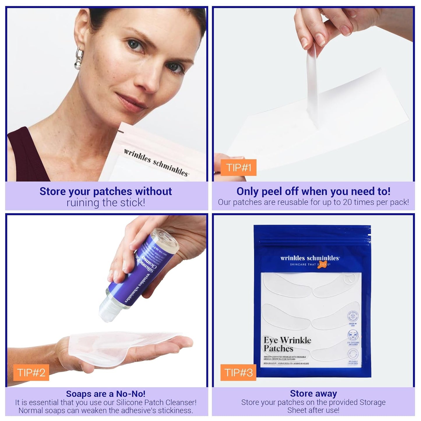 Wrinkles Schminkles Under Eye Wrinkle Patches | Smooth Eye Wrinkles, Crows Feet & Dark Circles Overnight | 6 Pairs Reusable Medical Grade Silicone Patches