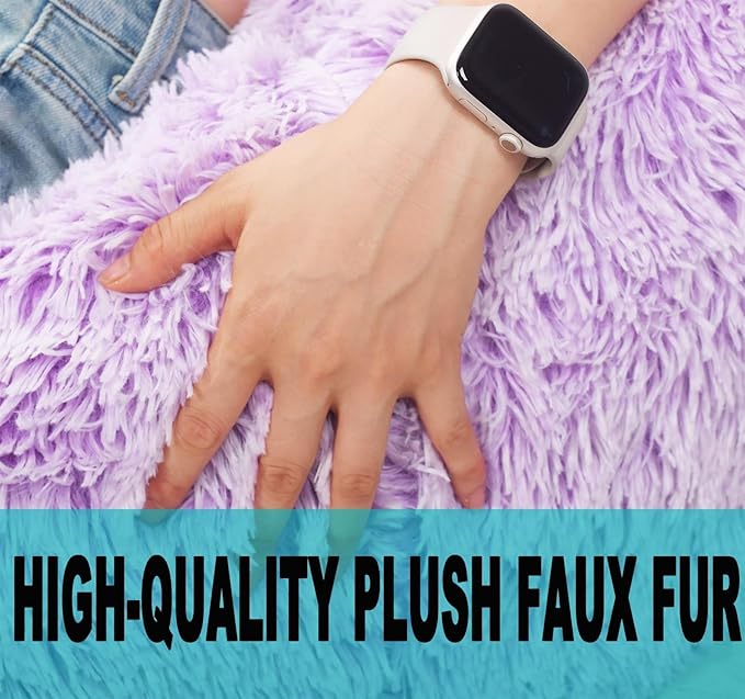 Fluffy Bean Bag Chair for Kids, 2.5FT Round Memory Foam Filled Bean Bag for Teens & Kids, Ultra Soft Faux Fur Fabric Bean Bag Chairs for Playroom, Living Room, Bedroom, Lavender