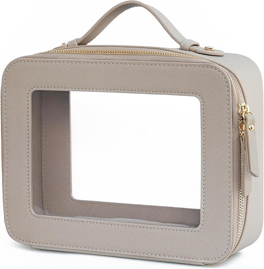 Popvibe Clear Makeup Bag Travel Cosmetic Case Transparent Toiletry Bag with Zipper, Portable Make Up Organizer Traveling Compact Car Bag for Essentials