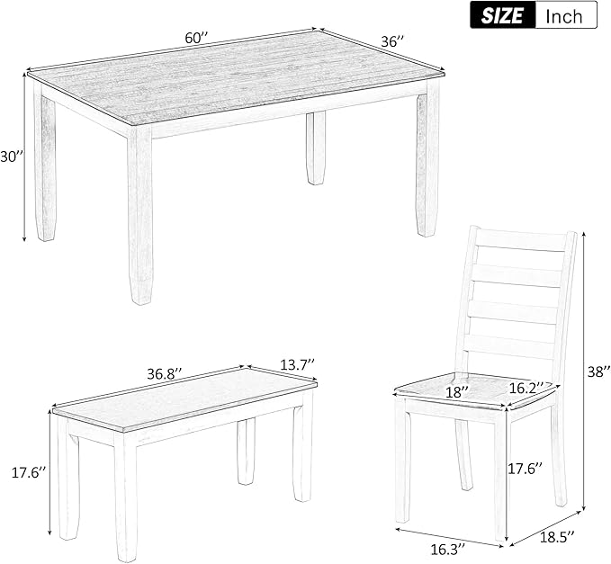 Ball & Cast 6 Piece Dining Table Set with 4 Upholstered Chairs & 1 Bench,Wooden Living Room Furniture W/ 60" Rectangle Kitchen Desk,for Restaurant,Home Bistro，Walnut + Cottage White