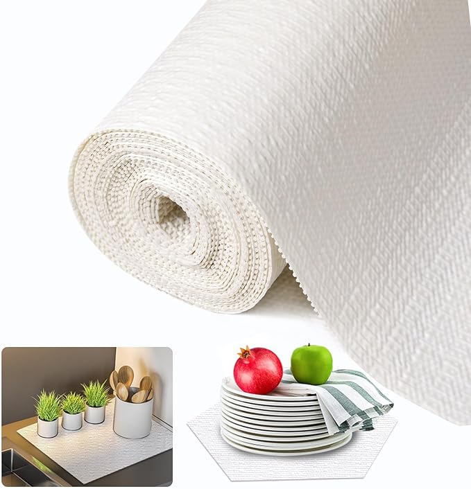 Beautysaid Shelf and Drawer Liner for Kitchen Cabinet, Non Adhesive Non Slip Shelf Paper Waterproof Washable Thickened for Dresser Pantry Shelve Bathroom Protector Liner(White,12 in x 10 FT)
