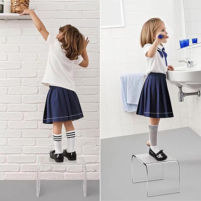 Acrylic Kids' Step Stool – Clear Small Footstool for Bathroom, Kitchen & Bedroom, 12.5”x9.7”x9”, Holds 200lbs, Multi-Use as Toilet Stool, Shower/Water-Resistant Stool, Seating and Placing Items