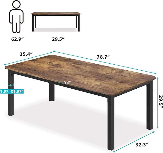 78.7 Inch Long Computer Desk, Large Industrial Office 2 Person Desk Workstation, Study Writing Wide Table,Modern Style Laptop Desk Tables for Home Office Bedrooms
