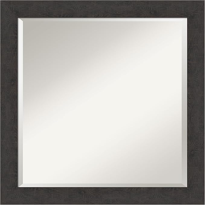 Amanti Art Brown Wall Mirror 24x24 Rustic Plank Espresso Narrow Square Bathroom Mirror for Wall Decor Living Room, Medium Rustic Farmhouse Frame, Hangs Horizonally and Vertically, Bathroom Decor