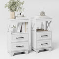Tall Nightstand Set of 2 Side Table with 2 Drawers Modern Night Stand Wooden End Table Bedside Table with Upper Open Shelf Solid Feet for Bedroom, Living Room, White