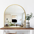 FICTOR Bathroom Vanity Mirror for Wall,32”x30” Arched Metal Framed Bathroom Mirror for Over Sink,Entryway,Living Room,Bedroom(Gold)