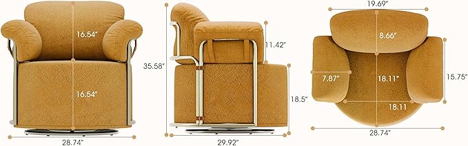 KEIKI Modern Comfy Swivel Accent Reading Chair, 360°Round Upholstered Barrel Armchair Single Club Lounge Sofa Chairs for Living Room,Bedroom, Office,Orange