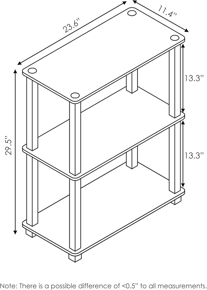Furinno Turn-S-Tube 3-Tier Compact Multipurpose Shelf Display Rack with Square Tube, Sonoma Oak/White