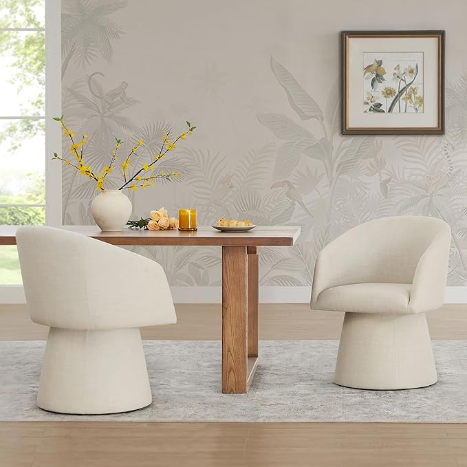 Swivel Dining Chairs Modern Accent Armchair Side Deskchair for Diningroom Vanity Bedroom Livingroom Reading Room,Linen,2 Box