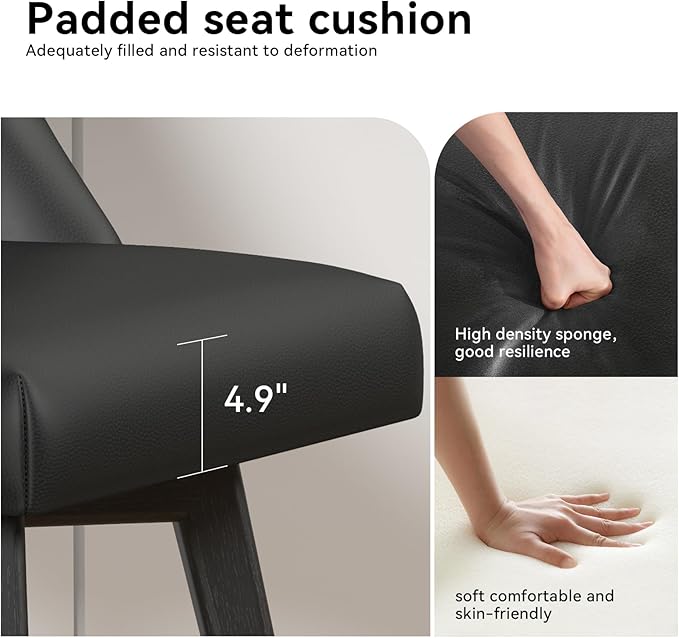 Counter Height Swivel Bar Stools Set of 3, 26 Inch Bar Stools with Footrest, Faux Leather Upholstered Barstools with Back and Solid Wood Legs for Kitchen Island, Dining Room,Pub,Black