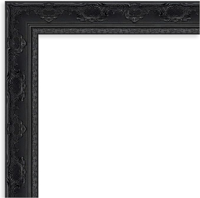 Amanti Art Bathroom Mirror for Over Sink, 35x45 Filigree Gloss Black Rectangle Vanity Mirror, X-Large Traditional Frame, Hangs Horizonally and Vertically, Bathroom Wall Decor, Beveled Edge