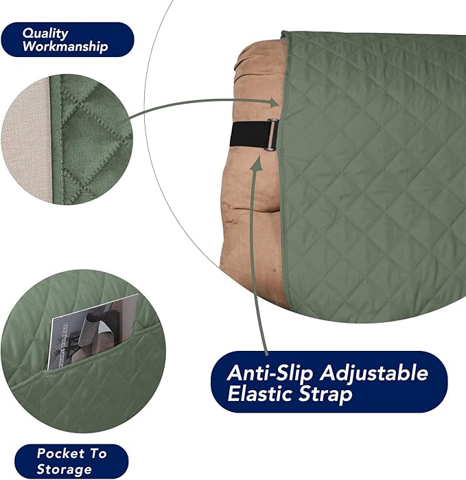 PureFit Reversible Sofa Cover Water Resistant Recliner Couch Cover, Machine Washable Furniture Cover with Adjustable Strap for Dogs, Pets (Recliner, Grayish Green/Ivory)