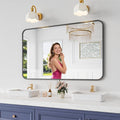 Bathroom Mirror, 30X48 Inch Black Metal Framed Mirror for Bathroom, Tempered Glass, Anti-Rust, Rounded Rectangle Mirror for Restroom, Bedroom, Black