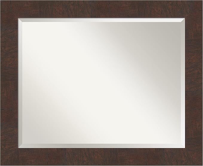 Amanti Art Brown Bathroom Mirror for Over Sink, 27x33 Wildwood Brown Rectangle Vanity Mirror, Large Rustic Farmhouse Frame, Hangs Horizonally and Vertically, Bathroom Wall Decor, Beveled Edge