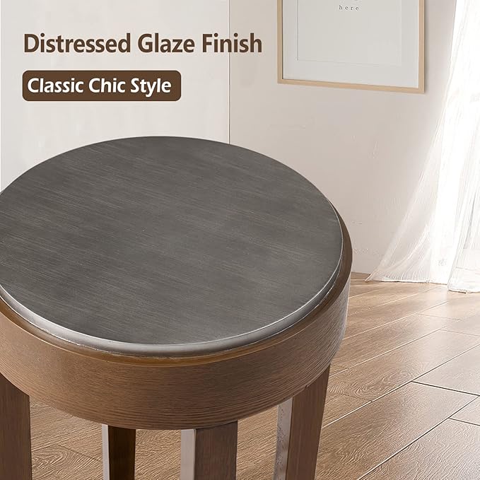 COSIEST Round End Table, 2-Tier Classic Brown Side Table, Farmhouse Wood Accent Table with Storage Shelf for Living Room, Bedroom, Office, Distressed Glaze Finish