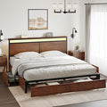 King Bed Frame with Storage Headboard and 4 Drawers Bed Frame King Size with Charging Station LED Lights Metal Platform Non-Slip Without Noise No Box Spring Needed