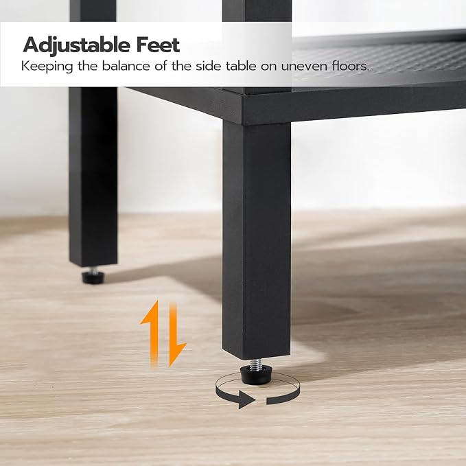 HOOBRO Side Table with Charging Station, Set of 2 End Tables with USB Ports and Outlet, Nightstand with 2-Tier Storage Shelf, for Living Room, Bedroom, Small Space, Greige and Black BG91UBZP201