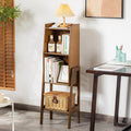 3-Tier Bamboo Bookshelf - Wood Bookcase Organizer with Open Shelves for Living Room & Home Office-Walnut Medium