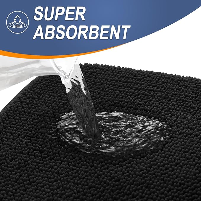 OLANLY Thick Memory Foam Bath Mat Rug 47x20, Extra Soft Absorbent Bathroom Rug, Quick Dry Bath Mats, Non-Slip, Machine Washable Carpet for Bathroom, Tub and Shower, Home Decor Accessories, Black