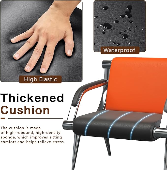 wonline 2Pcs Waiting Room Chair with Armrest PU Leather Office Furniture, Office Guest Seating Lobby Conference Reception Chairs for Airport Clinic Hospital Bank Salon Barber(Orange&Black)