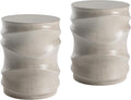 COSIEST Set of 2 Outdoor Side Table, 2 Pieces Concrete Table for Patio, Streamlined Lightweight Accent Decorative Patio Garden Stools, Plant Stand Drum Table, Round, Grey