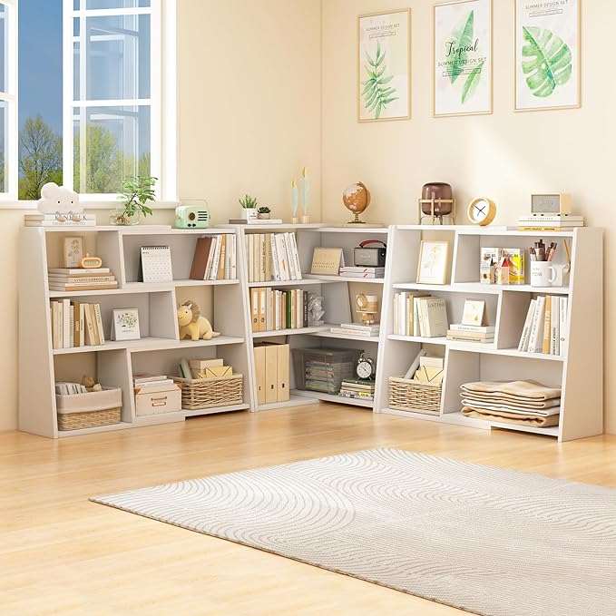 IOTXY Wooden Extendable Shelf Bookcase - 3-Tier Ladder Low Short Bookshelf for Small Space or Corner, Oak, S