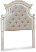 Signature Design by Ashley Realyn Upholstered Tufted Cottage Headboard ONLY, Twin, Vintage White