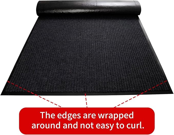 TANYOYO 3' X 6' Commercial Grade Door Floor Mat Brush Step Entrance Mat Vinyl Backed Utility Doormat Heavy Duty Floor Rugs Commercial Outdoor Carpet Indoor Entrance Mat，Black
