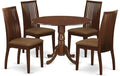 East West Furniture DLIP5-MAH-C 5 Piece Modern Dining Table Set Includes a Round Wooden Table with Dropleaf and 4 Linen Fabric Dining Room Chairs, 42x42 Inch, Mahogany