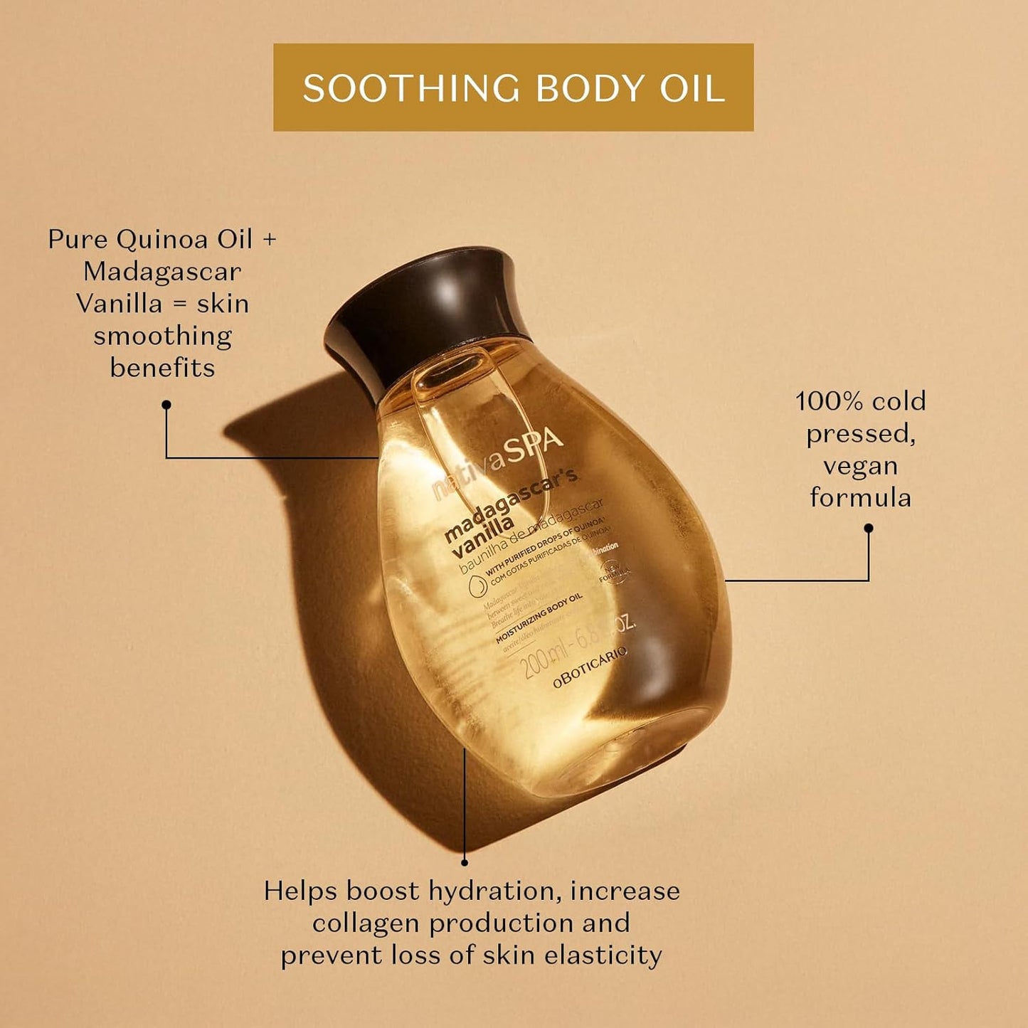 Nativa SPA by O Boticário, Madagascar Vanilla Body Oil, Soothing & Moisturizing, 6.8 Ounce