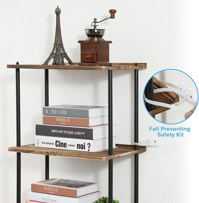 GETALL Tall Bookshelf with Wheels, 6 Tier Solid Wood Bookcase for Small Spaces, Corner Bookshelf Storage Organizer for CDs, Movies, Narrow Movable Shelfing Unit for Bedroom, Living Room