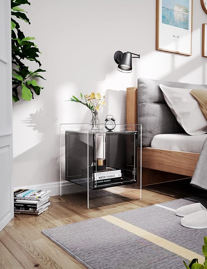 Acrylic Nightstand Colorful Bedside Table with Open Storage Shelf,Clear Side Table for Living Room (1, Black)